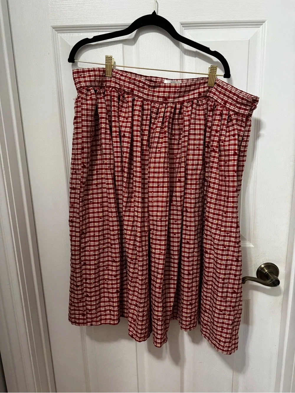 Unique Vintage Red Plaid Gathered A-Line Skirt